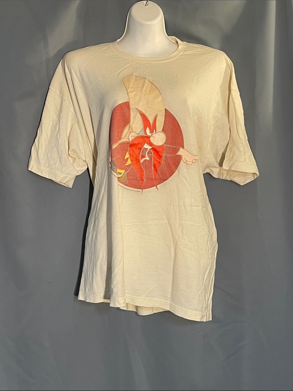 Tultex Cream Short-Sleeve Tee with Red Cartoon Graphic